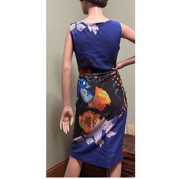 ETRO Blue Multi Floral Stretch Silk Sleeveless/Cowl/Ruched Sheath DRESS IT42/US6 - Picture 4 of 6